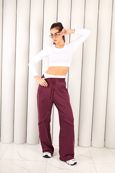 MOSRANİC Women's Burgundy Oversized Sweatpants |   Msc 2618Alt
