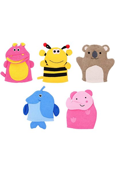 KASTWAVE 5-Piece Ultra Soft Baby Animal-Shaped Bath Mitts, Polyester, Multicolor