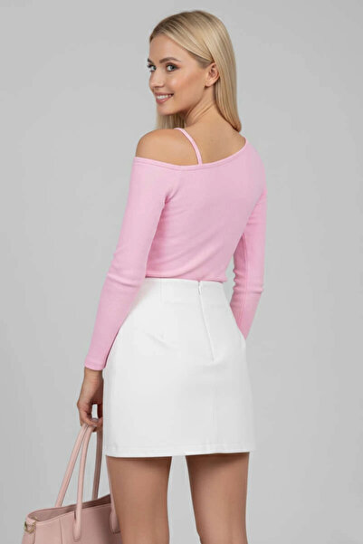 ZENGEZUR MALL Sptrns One Shoulder Drawstring Blouse Pink T4328 (203022) (Size: S)