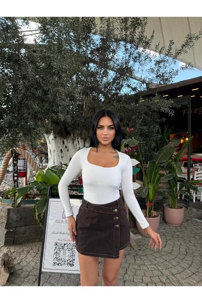 aytenli High Waist Front Back Pockets High Quality Style Double Closure Asymmetrical Bermuda Denim Shorts Skirt