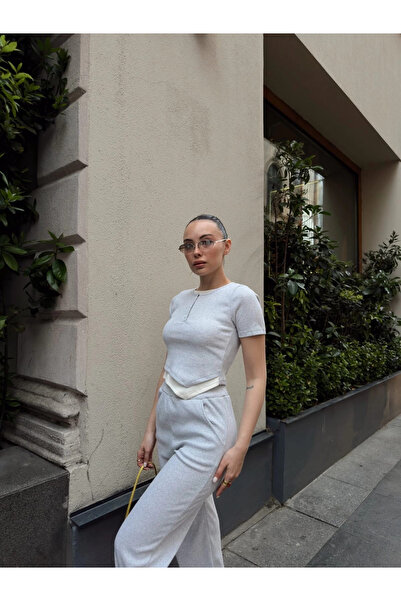 ZENGEZUR MALL Sptrns Button Collar Gray Bottom Top Set S3943 (203840) (Size: S)