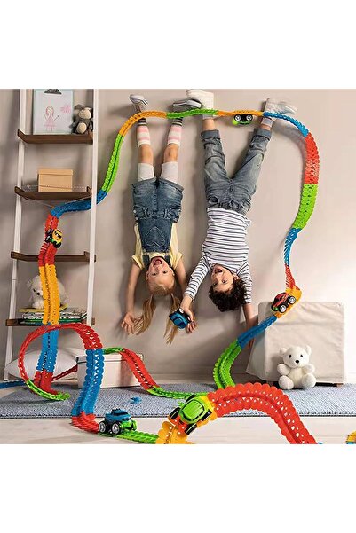 SNAPTRON 138-Piece LED Light-Up Car Track Set – Flexible Bendable Rainbow Tracks with LED Gravity-