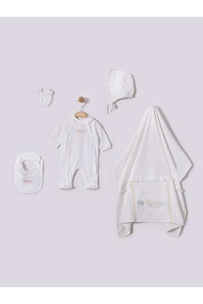 Baby shine Luxury baby girl reception set - 100% natural cotton - 5 pieces - floral with ruffles