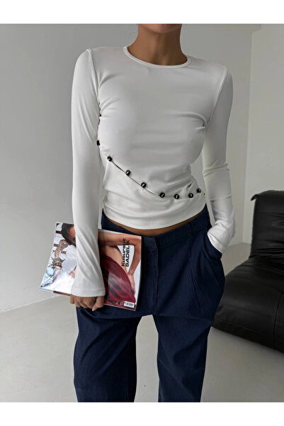 ZENGEZUR MALL Sptrns Asymmetric Bottom Detailed Blouse White (203127) (Size: m)