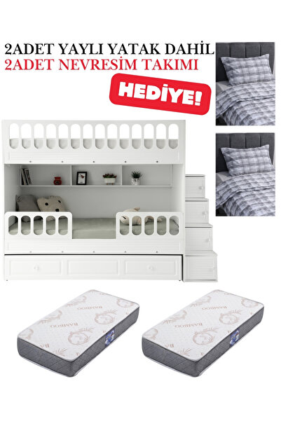 miracool Panjur Ranza / %100 MDF / 2 Adet Bambo Yaylı Yatak /2 Adet Nevresim ...