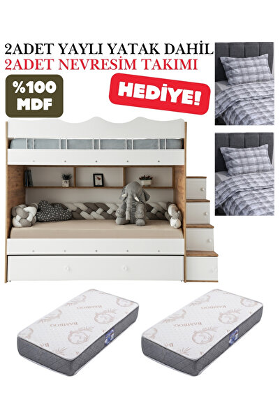 miracool Bulut Ranza / %100 MDF / 2 Adet Bambo Yaylı Yatak / 2 Adet Nevresim ...