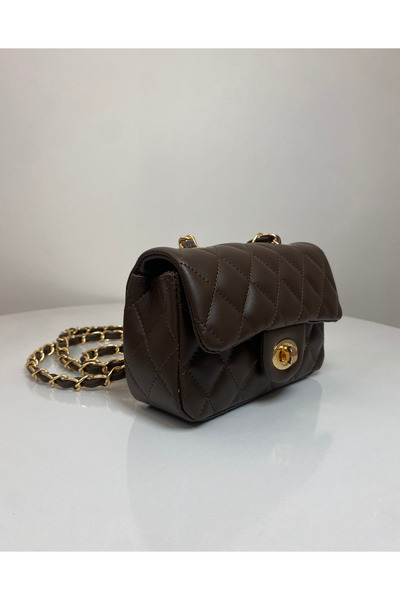 BK Bags & Accessories Bitter Brown Mini Quilted Knitted Chain Women's Hand and Shoulder Bag