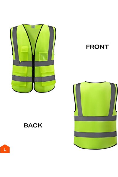 Lawazim Unisex High Visibility Safety Vest Multi-Pocket - XL, Yellow, 160g
