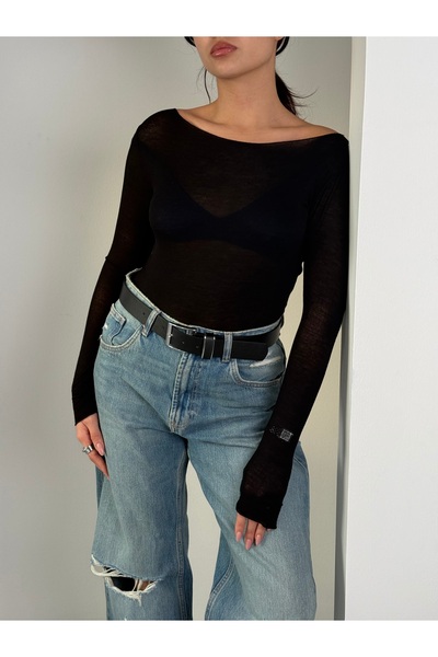 coaksco Women's Boat Neck Modal Cashmere Ultra Light Blouse - Black