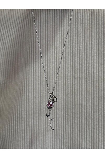 bijoux uniques aşkın simgesi D harfli çelik lale kolye