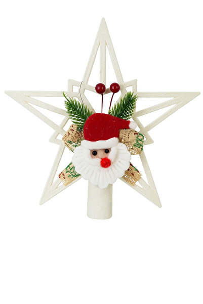 OEM Christmas Tree Top White Star with Santa Claus – Glitter Foam Fabric – Rustic Decor 20x13cm
