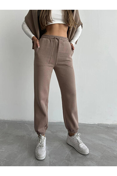 ZENGEZUR MALL Sptrns 3 Thread Fleece-Lined Leg Elasticated Sweatpants Mink İs001 (204244) (Size: L)