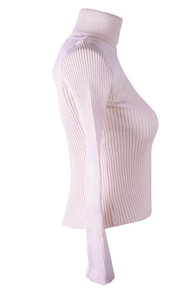 trender Gny02 Corded Fabric Turtleneck Ecru Women's Sweater 26Kl71V91005