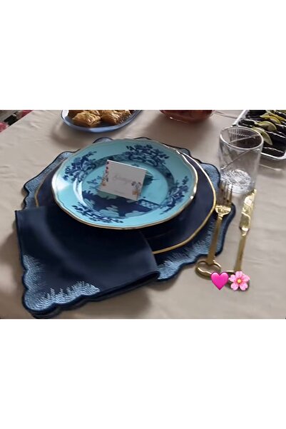 Matis Home Line Gino Blue Navy Blue American Serving Tray & Napkin