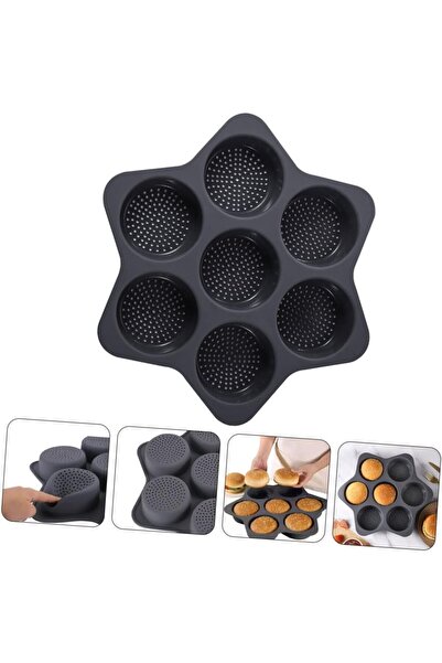 Flippy Silicone Baking Molds, 7 Round Molds for Burgers and Cakes, 38.5 x 4 cm, Black