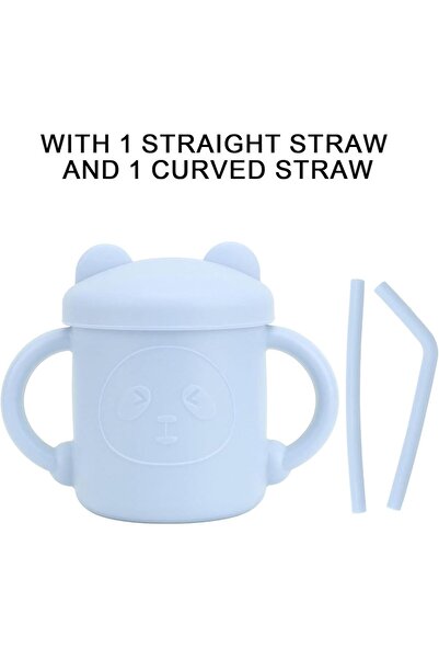 JOYZ 200ml Silicone Spill-Proof Sippy Cup with Two Handles, Straight and Curved Straws, BPA-free (6+