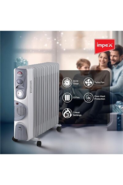 İMPEX Oil Electric Heater 2500W with 400W Turbo Fan, 3 Heat Settings, 13 Fins (OHF 13)