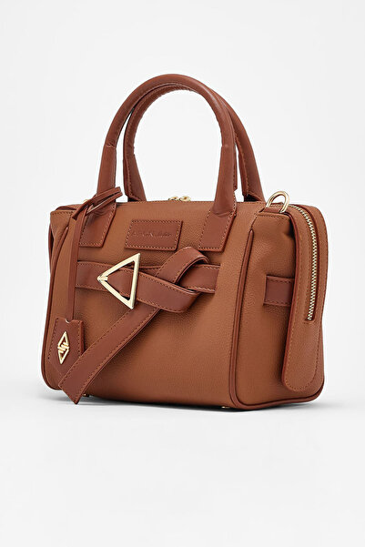 Hüvendo Women's Daily Hand and Shoulder Bag with Belt Buckle Detail, Medium Size, Long Strap, Brown