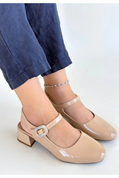 ZENGEZUR MALL Sptrns Gowe Nude Patent Leather Heeled Shoes (203234) (Size: 36)