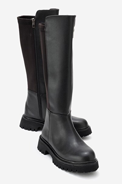 CCWAY AYAKKABI Γυναικείες μπότες με φερμουάρ, ελαστικές, ΜΑΥΡΟ ΔΕΡΜΑ