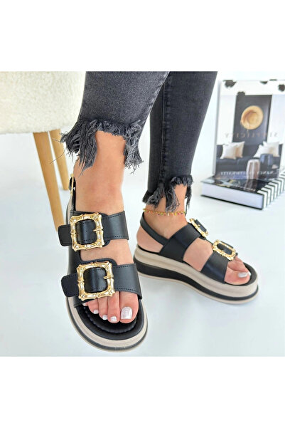 ZENGEZUR MALL Sptrns Stan Black Leather Sandals (204005) (Size: 36)