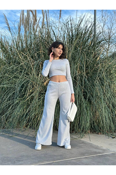 ZENGEZUR MALL Sptrns Wide Leg Suit Pants Gray W1197 (204334) (Size: S)