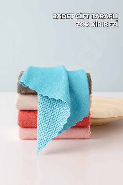 Destpak 3 Pcs Tough Dirt Cloth - Double Sided - Ultra Quality - Water Absorbent - Countertop Cloth - All Surfaces