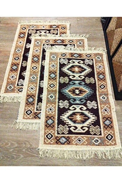 OEM Set of 3 traditional woven rugs, double-sided, 60x90 cm, Brown, model HORA