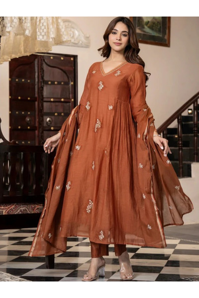 MYSMAR Orange Viscose Cotton Salwar Kameez Dupatta - ALV2001 | Orange