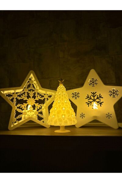 Arthesia 3D Işıklı Yılbaşı Dekor Seti – 3 Parça Yıldız ve Çam Ağacı LED Dekor | Yeni Yıl Masa Üstü Süsleme