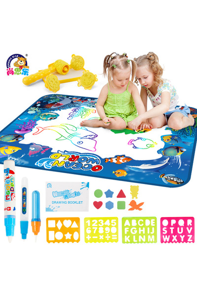 Soli Covor Magic de Desen cu Apa XXL, 2 Markere, 1 Pensule, 4 Sabloane, 3 Timbre, Jucarie Educationala si