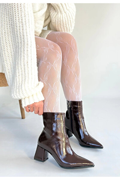 ZENGEZUR MALL Sptrns Mosy Burgundy Patent Leather Heeled Boots (225439) (Size: 37)