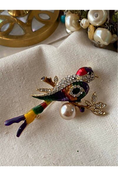 mos&more by mosev Renkli Taşlı Kuş Broş