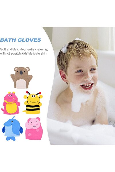 KASTWAVE 5-Piece Ultra Soft Baby Animal-Shaped Bath Mitts, Polyester, Multicolor