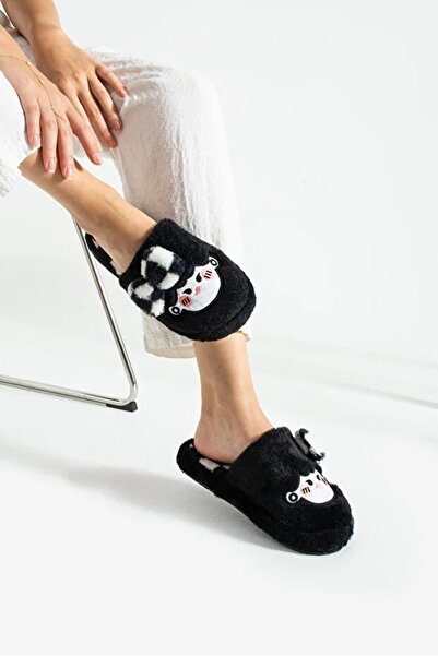 Ayra Moda Kadın Peluş Içi Tüylü Kaydırmaz Rahat Taban Fiyonklu Kışlık Ev Terliği