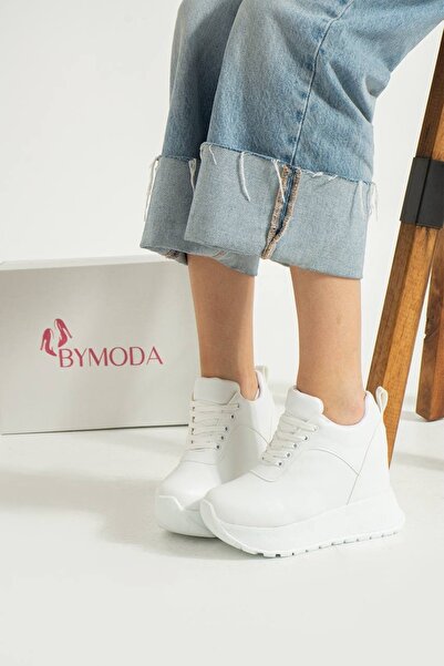 Bymoda New Season White Hidden Wedge Heeled Sports Shoes Total Height 10 cm