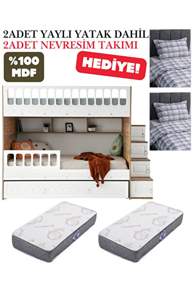 miracool Zümrüt Ranza / %100 MDF / 2 Adet Bambo Yaylı Yatak /2 Adet Nevresim ...