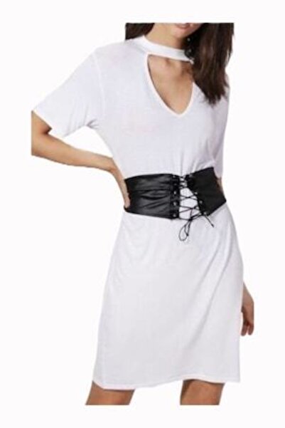 OEM Choker Corset T-shirt Dress, White