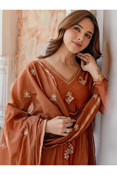 MYSMAR Orange Viscose Cotton Salwar Kameez Dupatta - ALV2001 | Orange