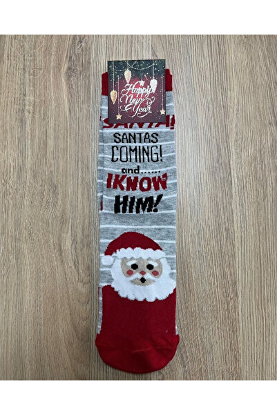 NaturalCharm Santa’s Coming Yazılı Yılbaşı Temalı Unisex Soket Çorap – Noel B...