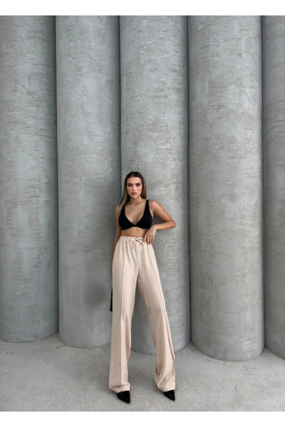 ZENGEZUR MALL Sptrns piped Linen Trousers Beige (205541) (Size: m)