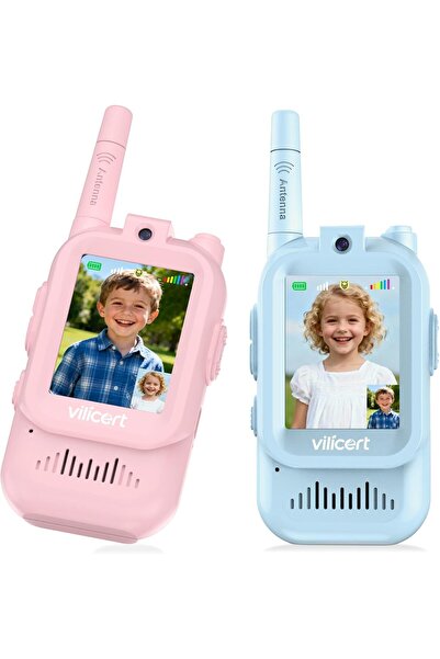 PopZa Video Walkie Talkies for Kids, 2-Pack Rechargeable with Screen, Voice Changer, Long Range