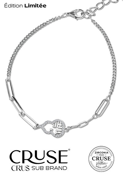 Cruse 925 Ayar Gümüş Kalbimin Sesi Bileklik 18 Ayar Beyaz Altın Kaplama