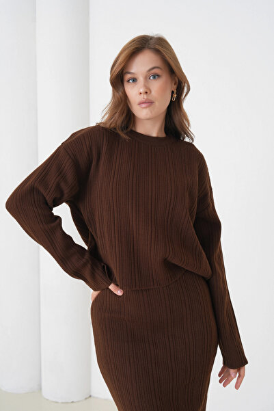 Park Karon Women's Crew Neck Textured Sweater Dress Two-Piece Knitwear Set