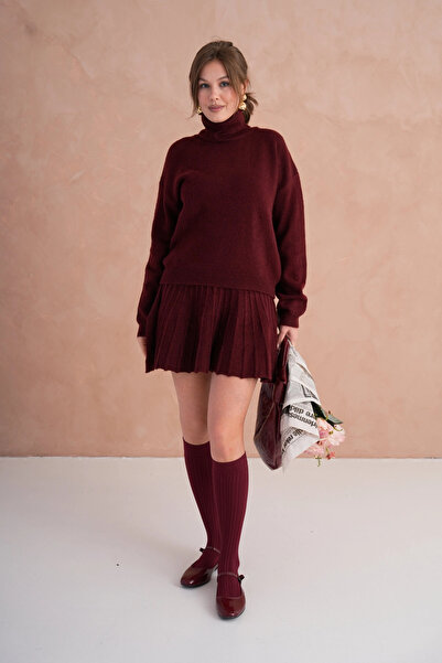 Park Karon Women's Turtleneck Knit Detail Sweater Skirt Two-Piece Knitwear Set