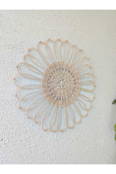 Fesleğence dekor Papatya Formlu Rattan Duvar Süsü | Doğal Bambu Hasır Salon Y...