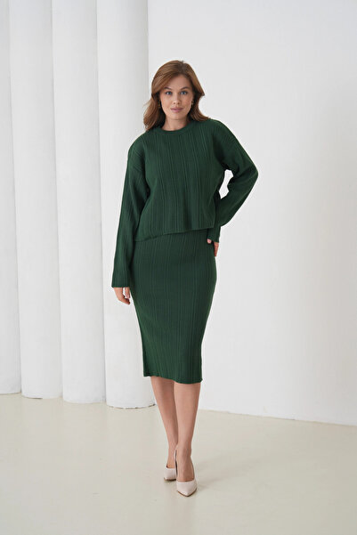 Park Karon Women's Crew Neck Textured Sweater Dress Two-Piece Knitwear Set