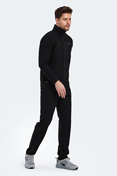 Slazenger Oran I Men's Zippered Mock Neck Pocket Black Tracksuit Set
