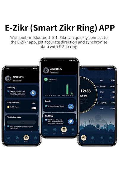 BSTWSH Enhanced Smart Digital Tasbih Ring, Muslim Prayer Tasbih Ring, Prayer Time Reminder, Tasbih Counter with Screen