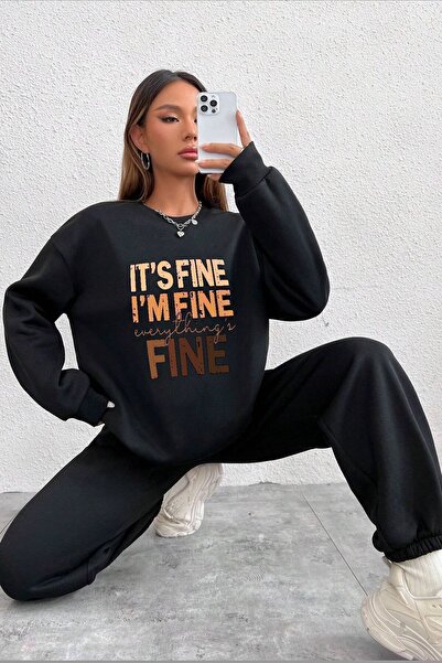 uyguntarz Unisex Fine Printed Crew Neck Sweatshirt - 2-Piece Tracksuit Set